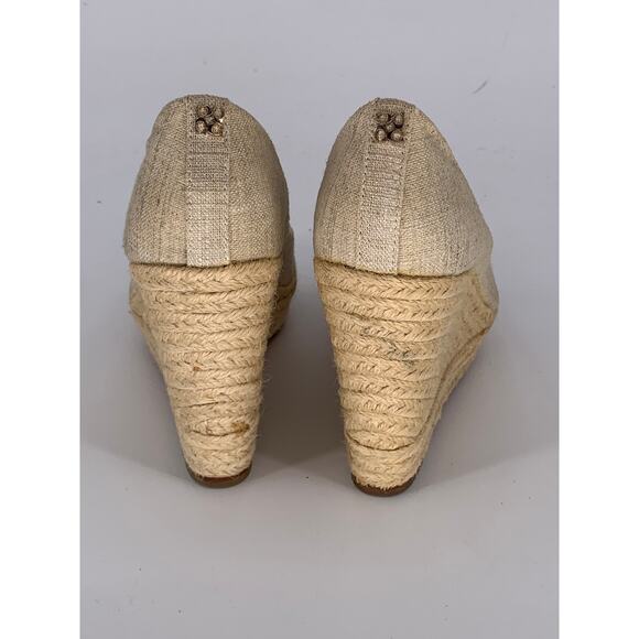 COACH Women's Beige Milan Peep-Toe Canvas Espadrille Wedge Platform Heels SZ 6B - Picture 8 of 12